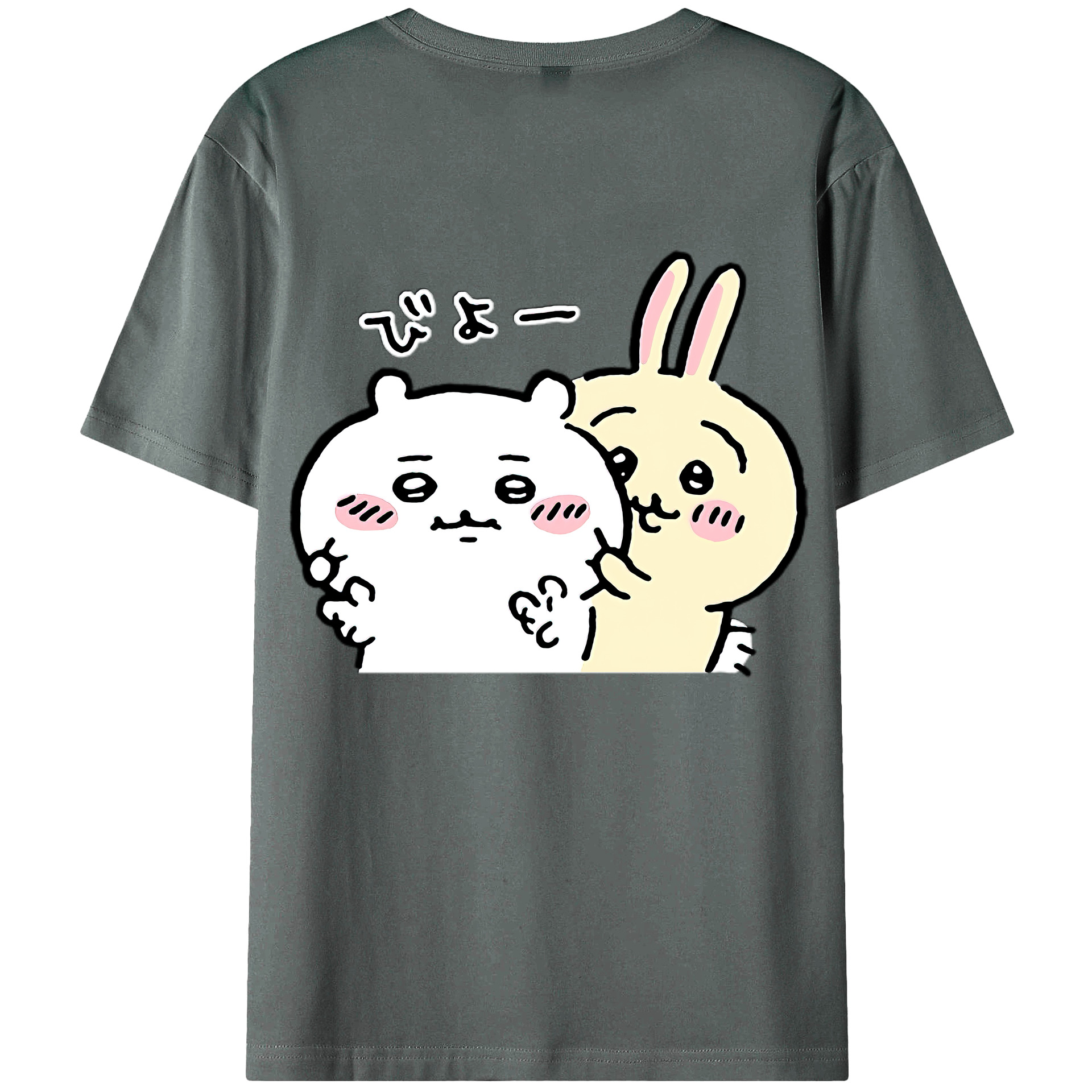 （画像用） ちいかわ うさぎ Chii-kawa usagi 綿100％ メンズ半袖Tシャツ（バックプリント） 通気性